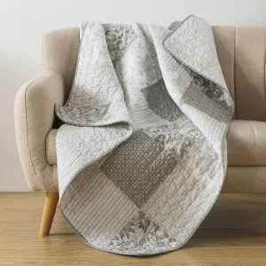 SLPR Cotton Quilted Throw Blanket, 50" x 60" Floral Farmhouse Patchwork Quilt, Shabby Chic Patchwork Throw Lap Quilt for Couch, Silver Linings