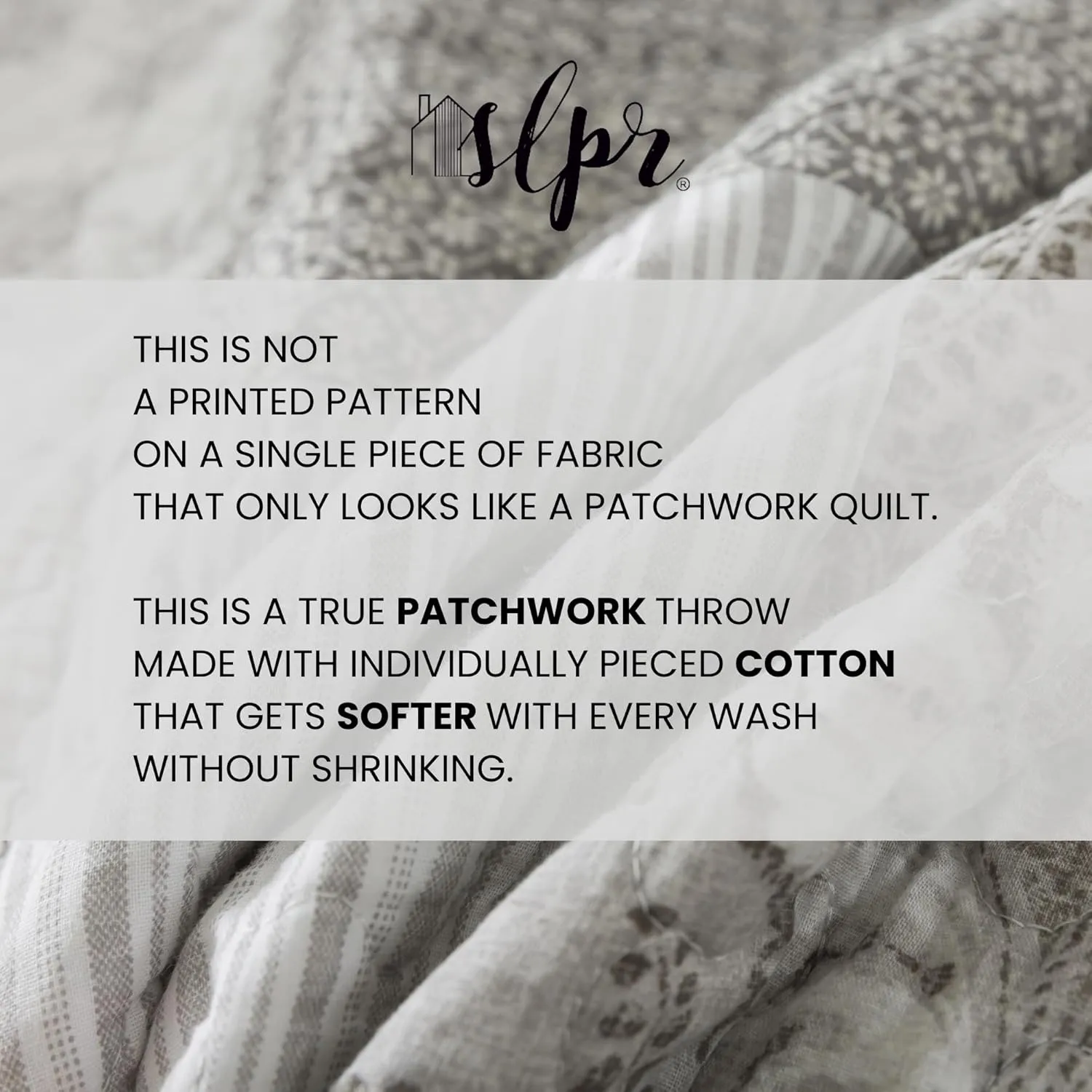SLPR Cotton Quilted Throw Blanket, 50" x 60" Floral Farmhouse Patchwork Quilt, Shabby Chic Patchwork Throw Lap Quilt for Couch, Silver Linings