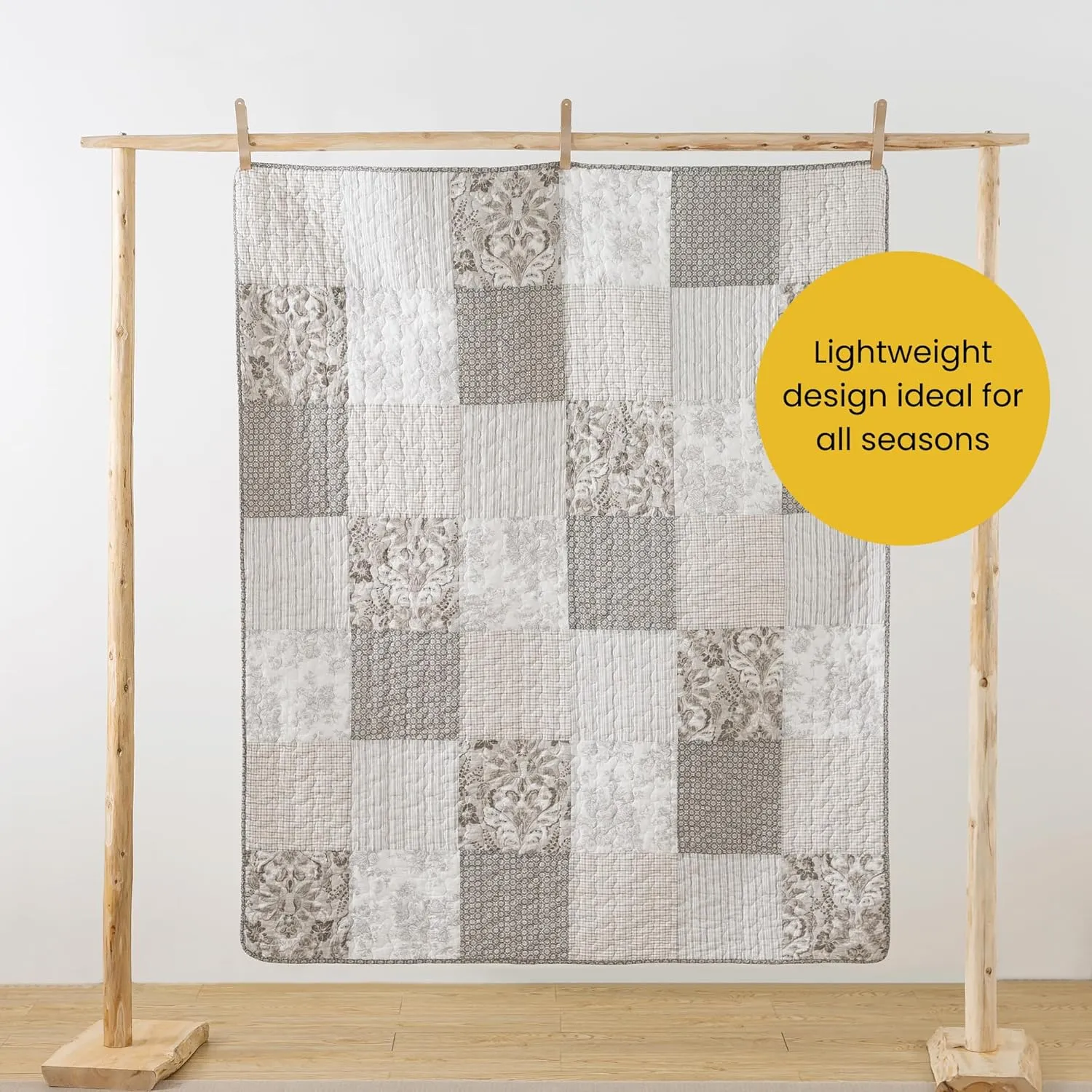 SLPR Cotton Quilted Throw Blanket, 50" x 60" Floral Farmhouse Patchwork Quilt, Shabby Chic Patchwork Throw Lap Quilt for Couch, Silver Linings
