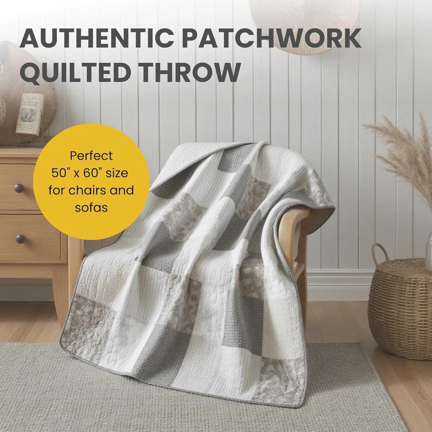 SLPR Cotton Quilted Throw Blanket, 50" x 60" Floral Farmhouse Patchwork Quilt, Shabby Chic Patchwork Throw Lap Quilt for Couch, Silver Linings