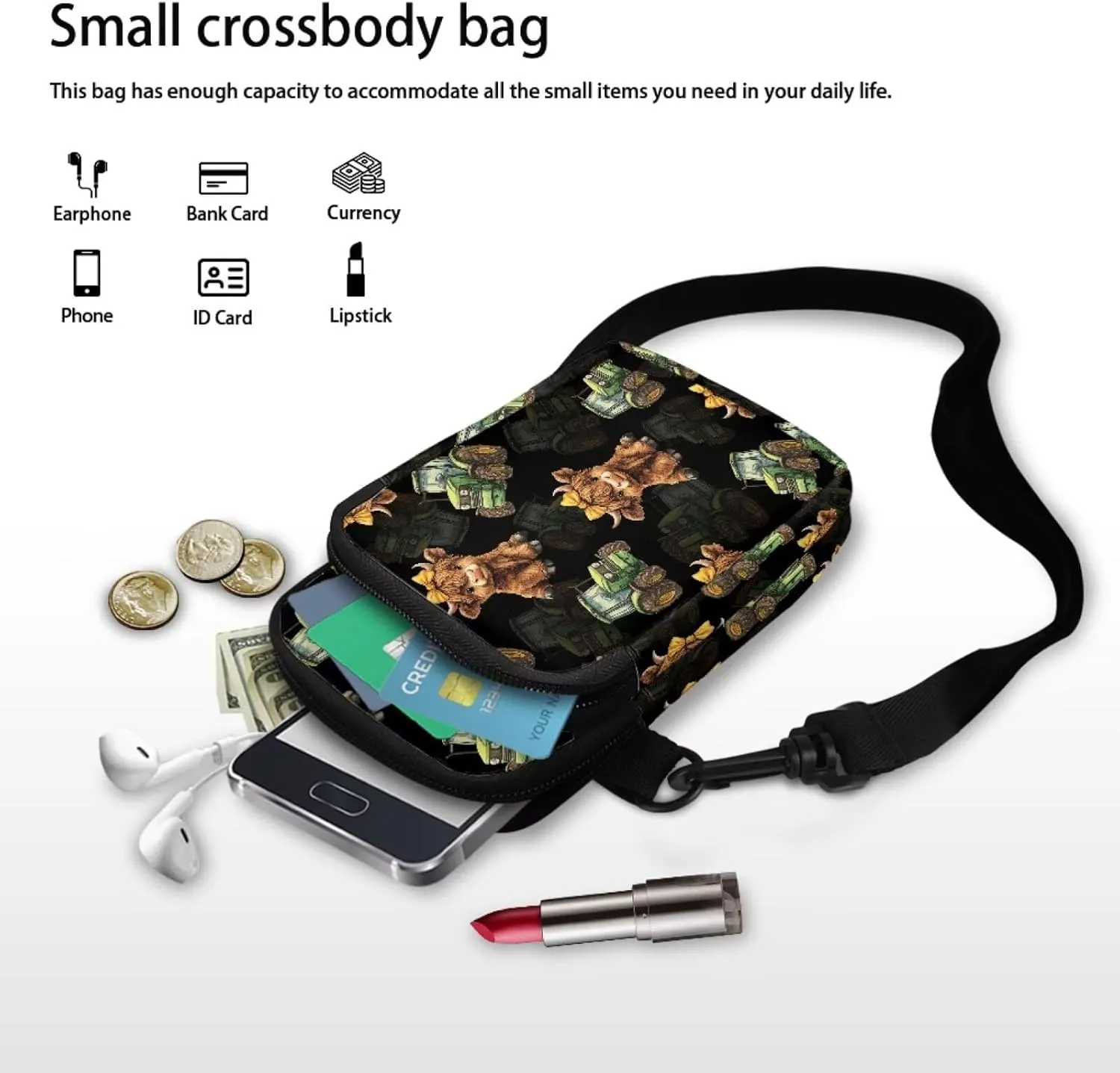 Small Crossbody Bags for Women Travel Zipper Cell Phone Bag with Strap