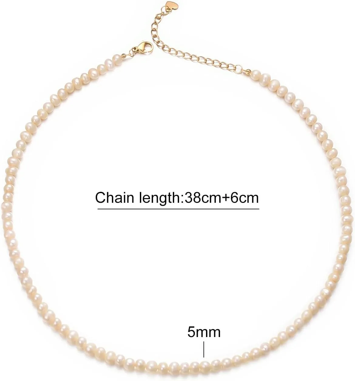 Small Freshwater Rice Pearl Strand 15" Gold Cultured Pearl Necklace for Women Wedding Pearl Choker Handmade Jewelry