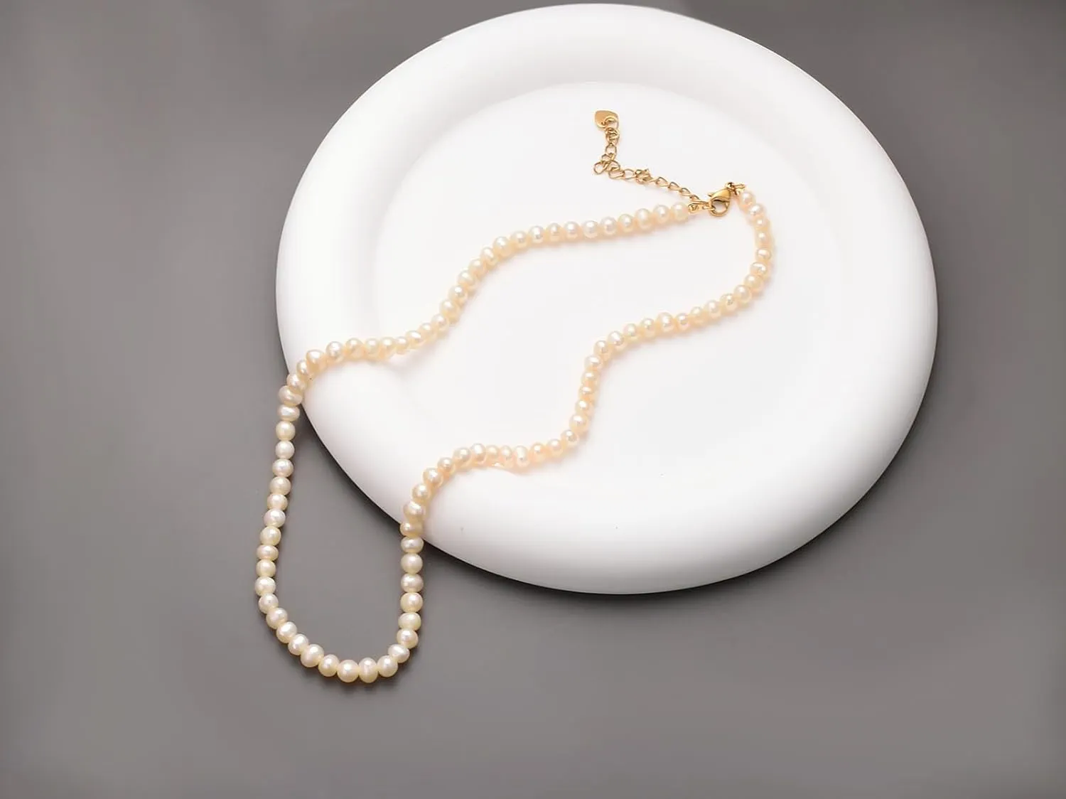 Small Freshwater Rice Pearl Strand 15" Gold Cultured Pearl Necklace for Women Wedding Pearl Choker Handmade Jewelry