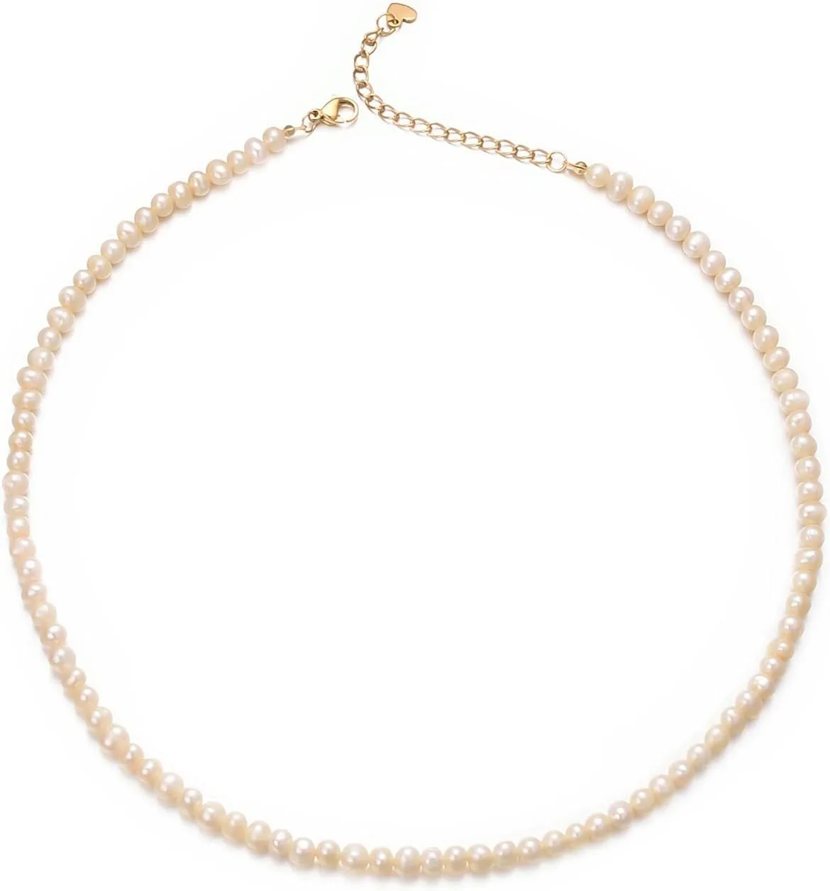 Small Freshwater Rice Pearl Strand 15" Gold Cultured Pearl Necklace for Women Wedding Pearl Choker Handmade Jewelry