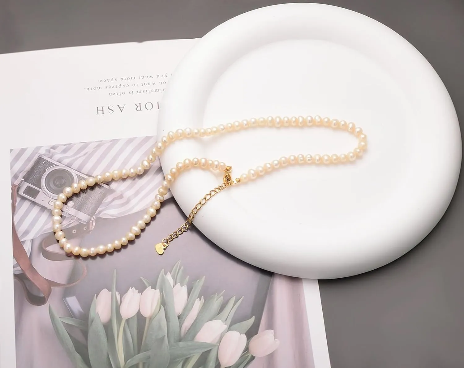 Small Freshwater Rice Pearl Strand 15" Gold Cultured Pearl Necklace for Women Wedding Pearl Choker Handmade Jewelry