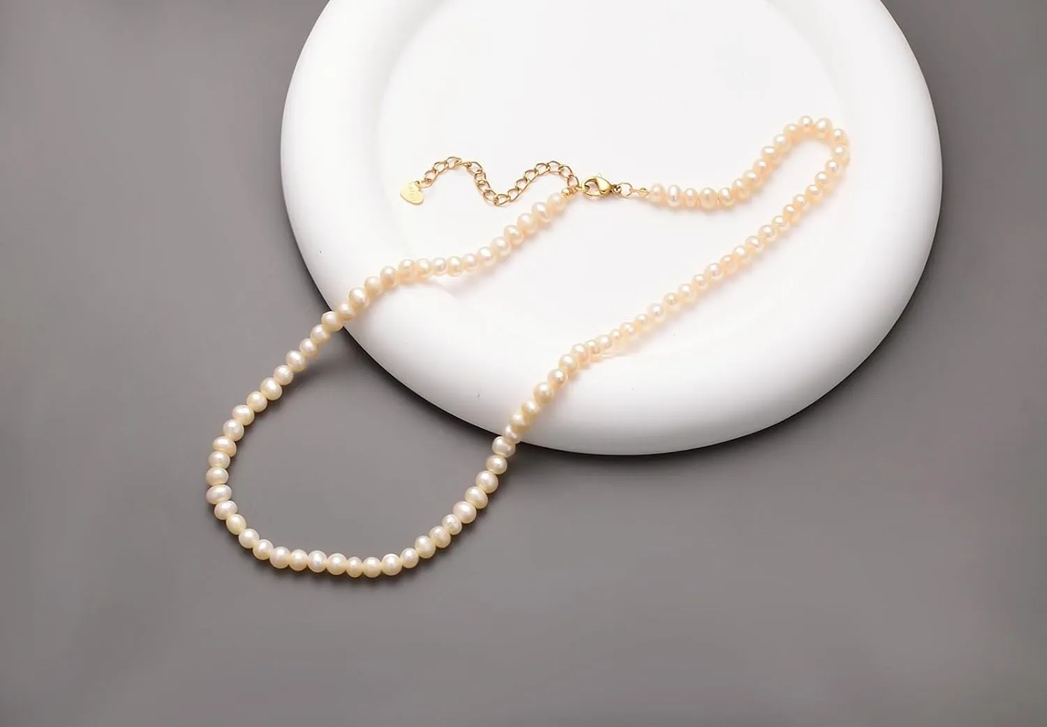 Small Freshwater Rice Pearl Strand 15" Gold Cultured Pearl Necklace for Women Wedding Pearl Choker Handmade Jewelry