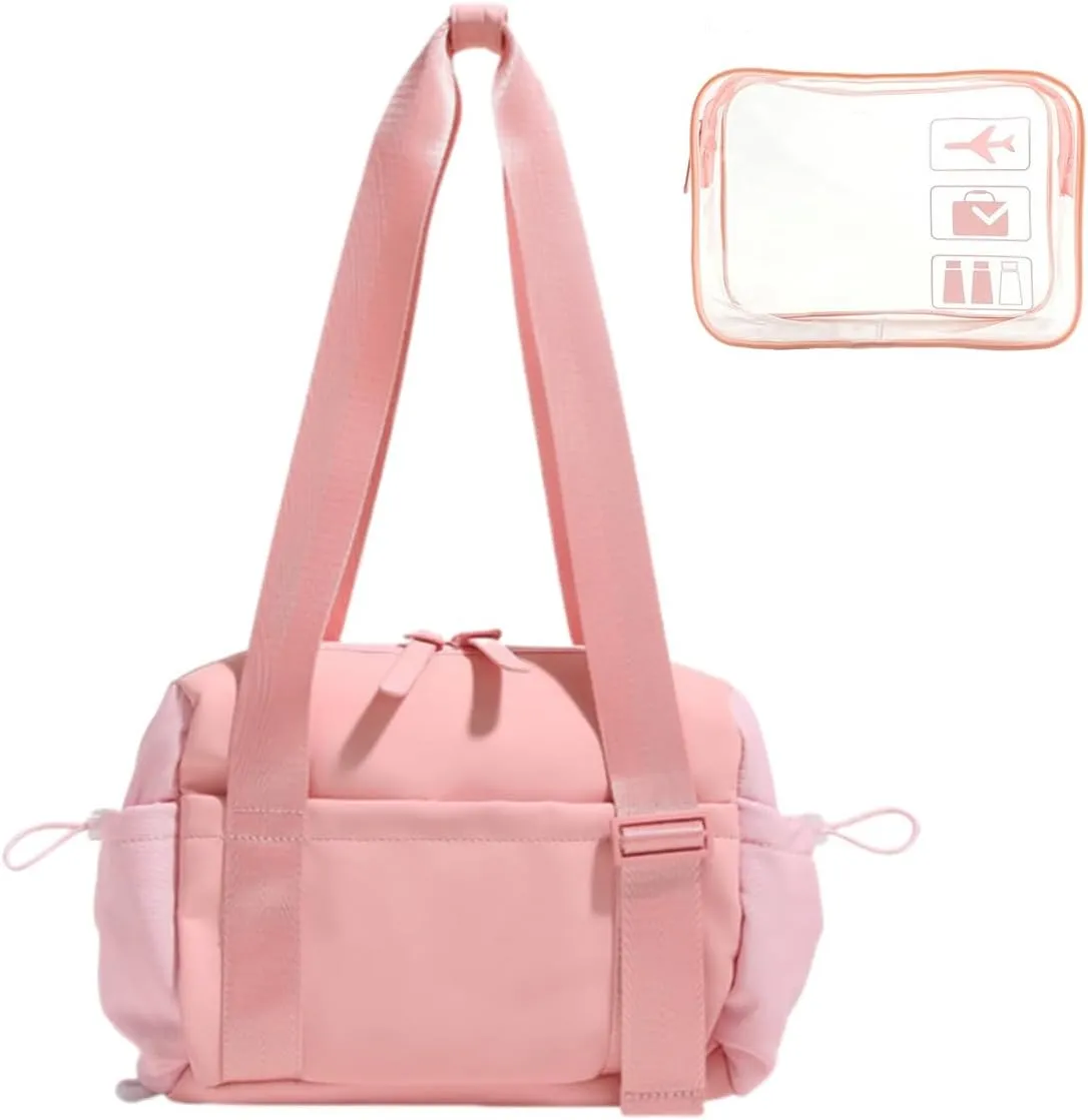 Small Gym Bag for Women, Mini Crossbody Gym Duffle Bag with Wet Compartment, Carry on Gym Tote Bag for Workout Dance Sport Trave (pink)