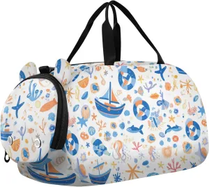 Small Sea Pattern Girl's Gym Duffel Bag with Shoes Compartment Multifunctional Carry on Luggage for School Practice, Sports, Travel