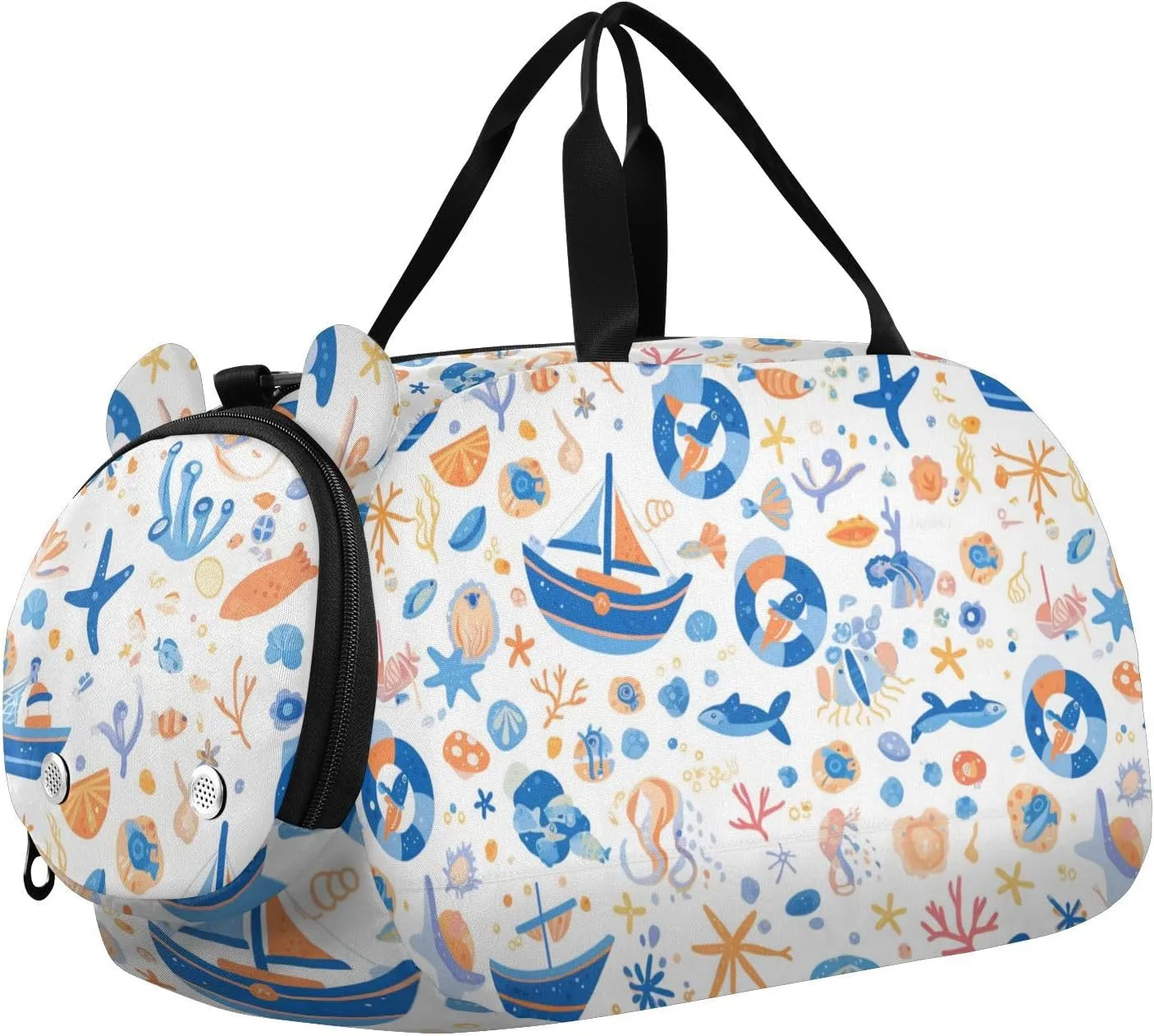 Small Sea Pattern Girl's Gym Duffel Bag with Shoes Compartment Multifunctional Carry on Luggage for School Practice, Sports, Travel