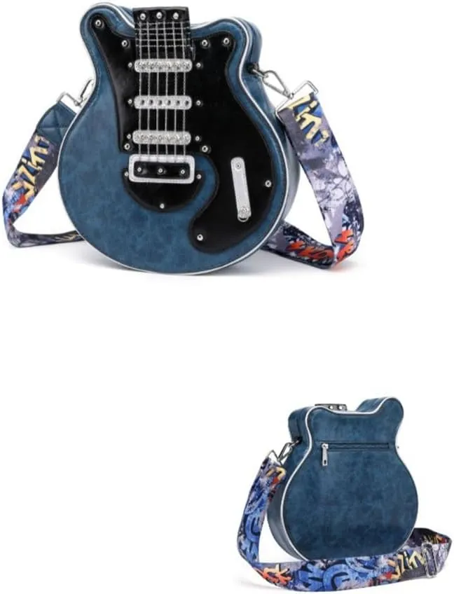 Small Shoulder Bags Creative Guitar Shape Crossbody Bag Zipper PU Bag for Girls Women Adjustable Shoulder Belt