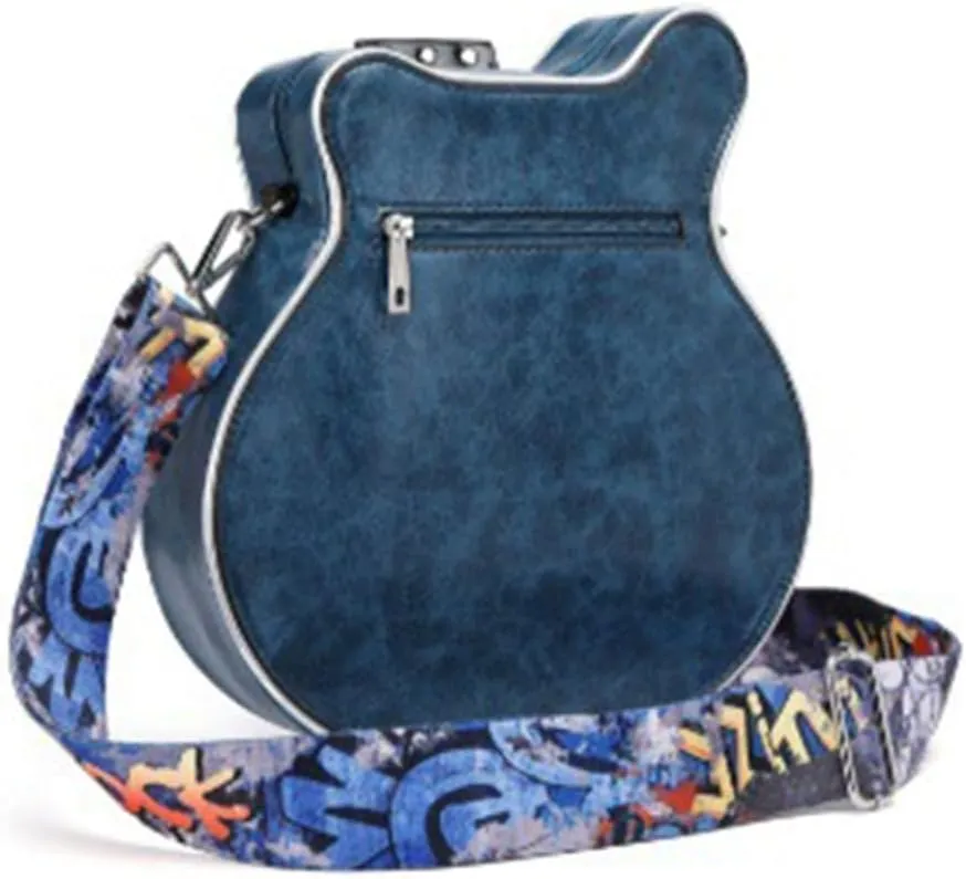 Small Shoulder Bags Creative Guitar Shape Crossbody Bag Zipper PU Bag for Girls Women Adjustable Shoulder Belt