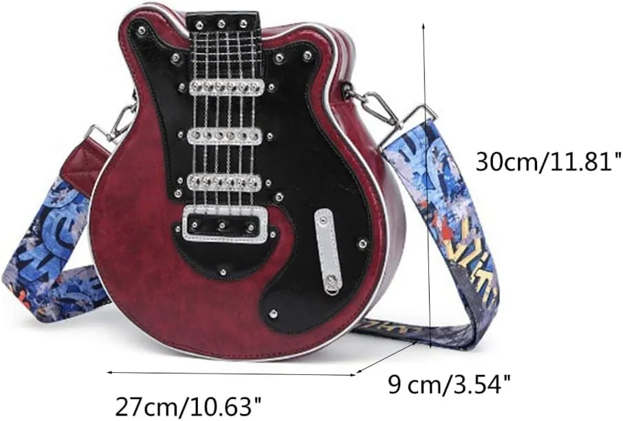 Small Shoulder Bags Creative Guitar Shape Crossbody Bag Zipper PU Bag for Girls Women Adjustable Shoulder Belt