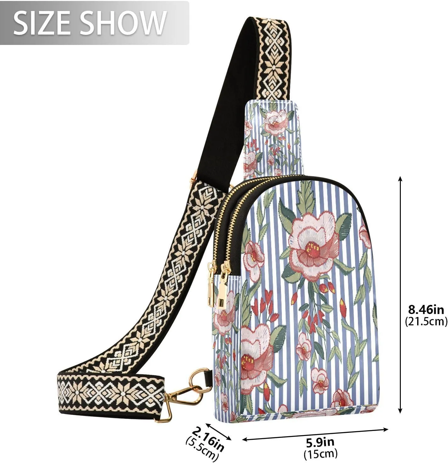 Small Sling Bag for Women Crossbody Embroidery Stitches Flowers Fashion Leather Crossbody Bag for Women Trendy Crossbody Purse Fanny Pack with Adjustable Guitar Strap Outfit