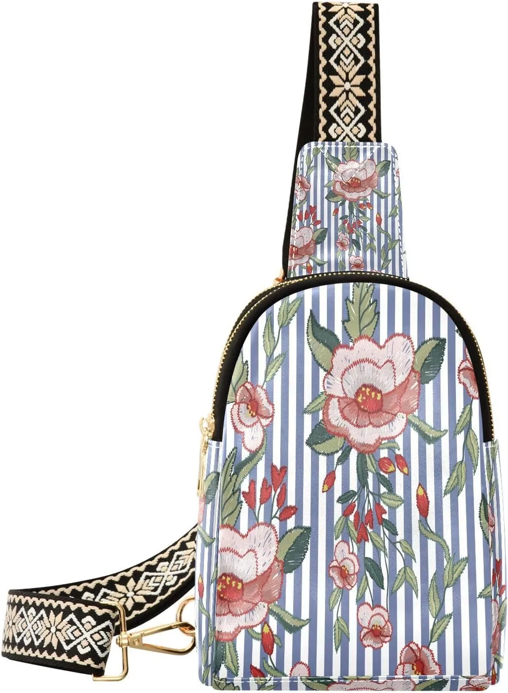 Small Sling Bag for Women Crossbody Embroidery Stitches Flowers Fashion Leather Crossbody Bag for Women Trendy Crossbody Purse Fanny Pack with Adjustable Guitar Strap Outfit