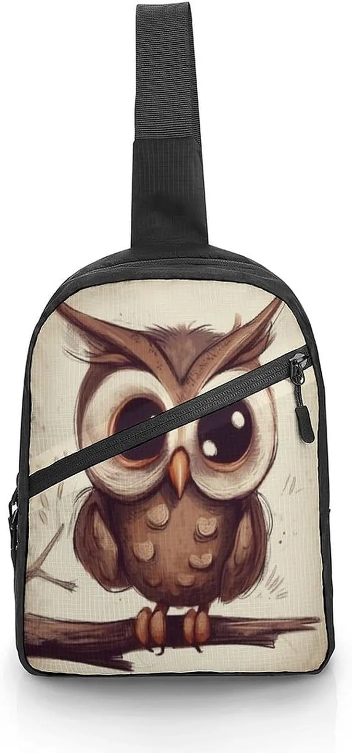 Small Sling Chest Bag Crossbody Bag for Men Women,Cute Owl Lightweight Gym Daypack for Travel Cycling Hiking