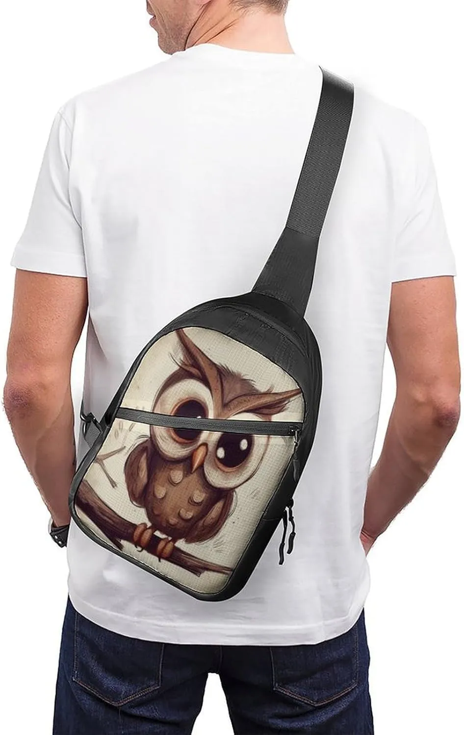 Small Sling Chest Bag Crossbody Bag for Men Women,Cute Owl Lightweight Gym Daypack for Travel Cycling Hiking