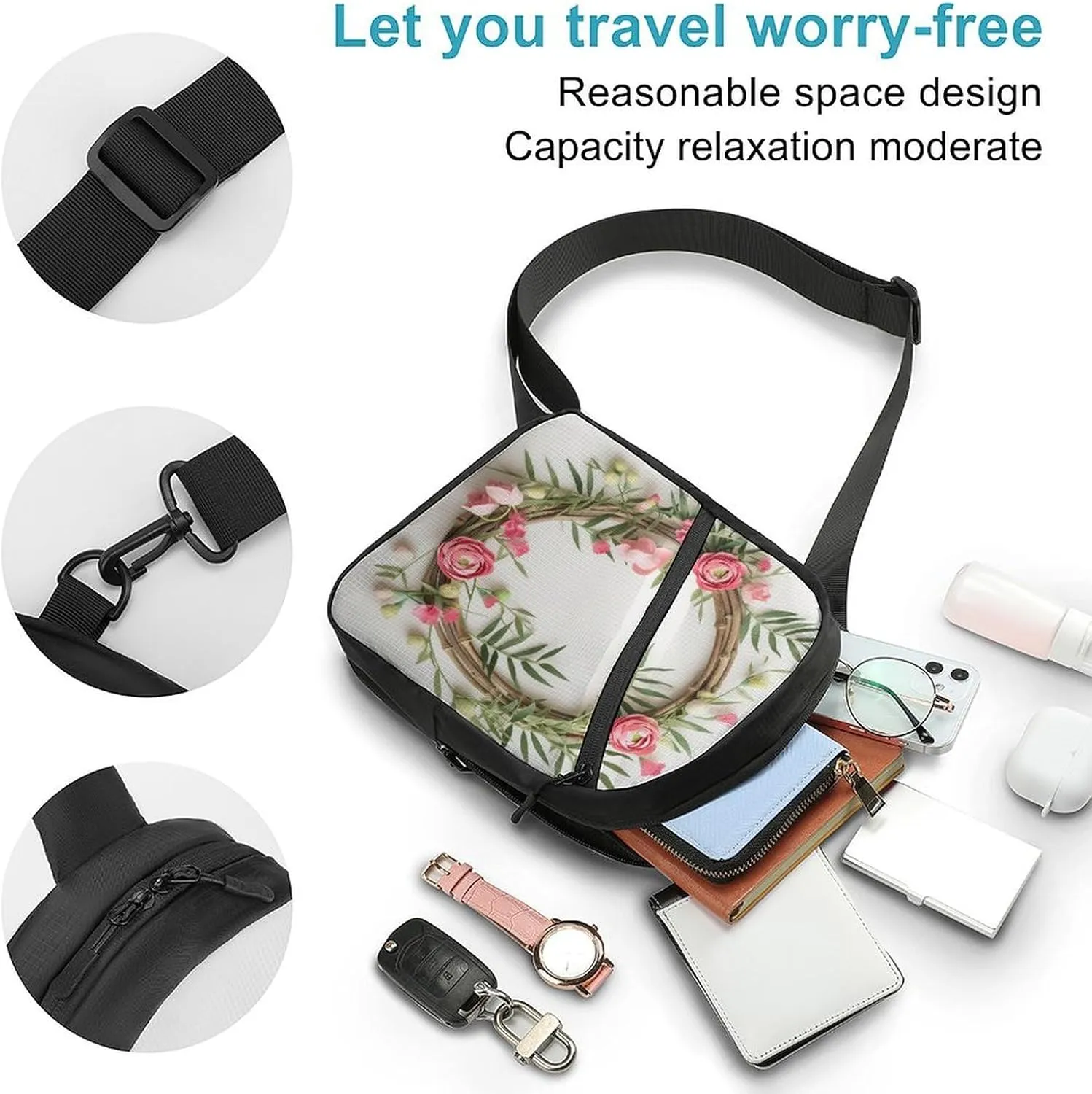Small Sling Chest Bag Crossbody Bag for Men Women,Handmade Garland Lightweight Gym Daypack for Travel Cycling Hiking