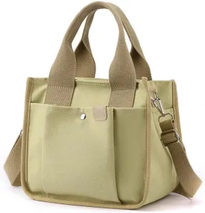 Small Tote Canvas Bags for Women with Zipper Multi-Pocket Crossbody Bag Shoulder Bag Hand Bag Casual Satchel Purse Daily Bag