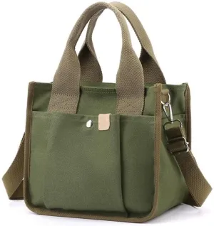 Small Tote Canvas Bags for Women with Zipper Multi-Pocket Crossbody Bag Shoulder Bag Hand Bag Casual Satchel Purse Daily Bag