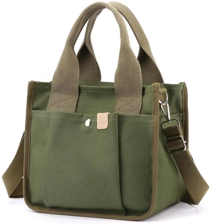 Small Tote Canvas Bags for Women with Zipper Multi-Pocket Crossbody Bag Shoulder Bag Hand Bag Casual Satchel Purse Daily Bag