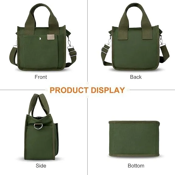 Small Tote Canvas Bags for Women with Zipper Multi-Pocket Crossbody Bag Shoulder Bag Hand Bag Casual Satchel Purse Daily Bag