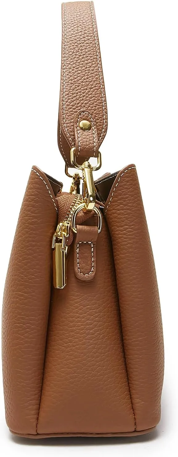 Small Women Soft Genuine Leather Shoulder Bag Crossbody Purses for Lady Bucket Handbag