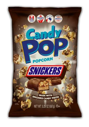 Snack Pop Snickers Candy Coated Popcorn, Made with Real Candy Pieces, Drizzled with Chocolate and Caramel, NON-GMO, 5.25oz