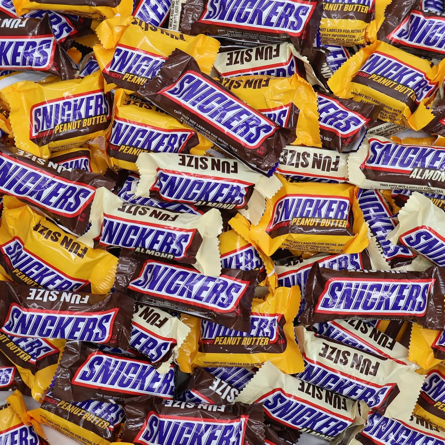 Snicker Bulk Chocolate Candy Variety Pack - 1.5 Pound Fun size Milk Chocolate Candy Bars Crunchy Peanut Butter, Almonds & Peanuts Caramel Assortment Party Size Bag