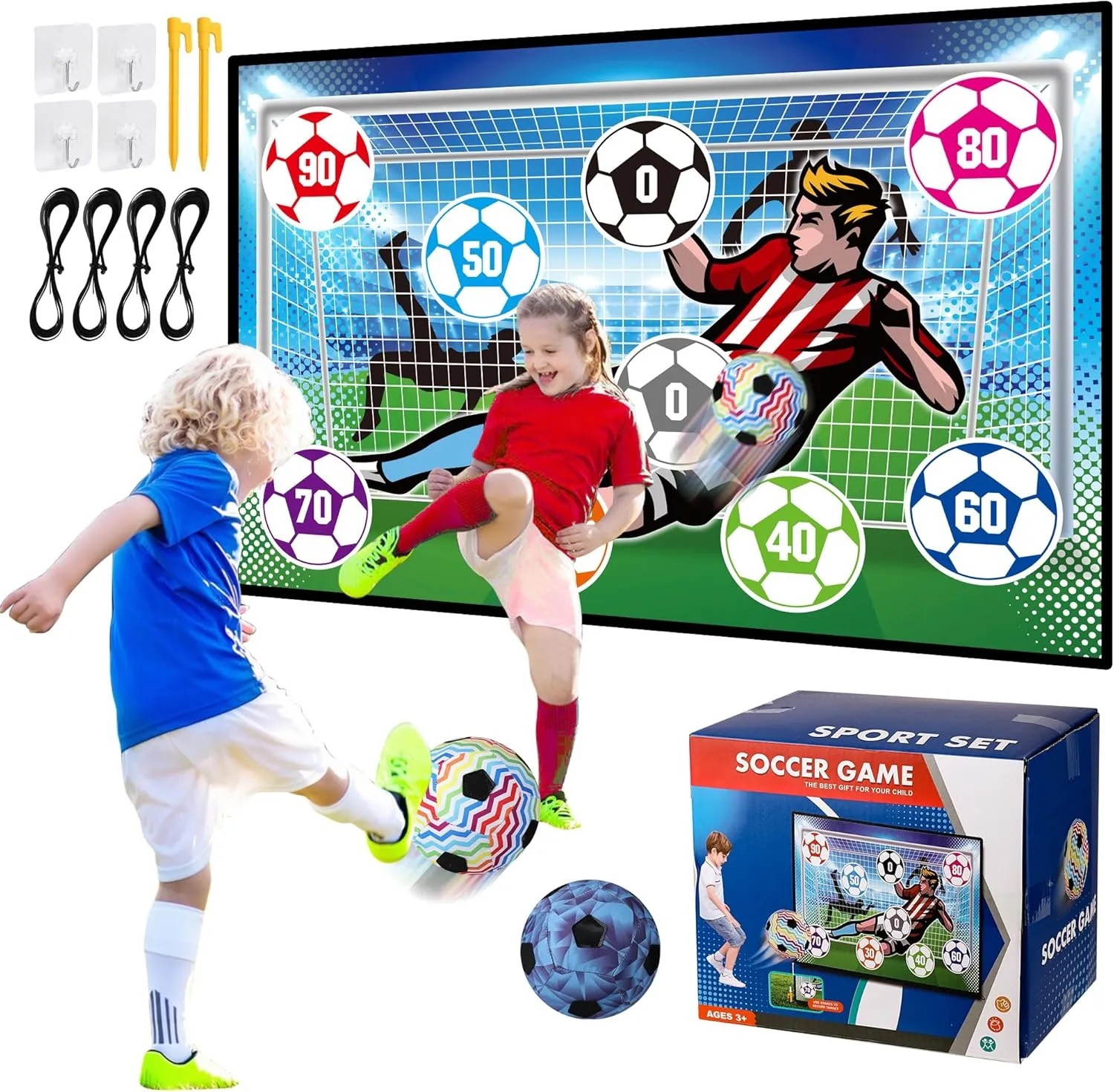 Soccer Ball Game Set for Kids Indoor Outdoor Play Equipment,Foldable Flannel Mat Goals Toy with 2 Velcro Balls, Toddlers Boy 8-12 Years Old Birthday Christmas Party Gift