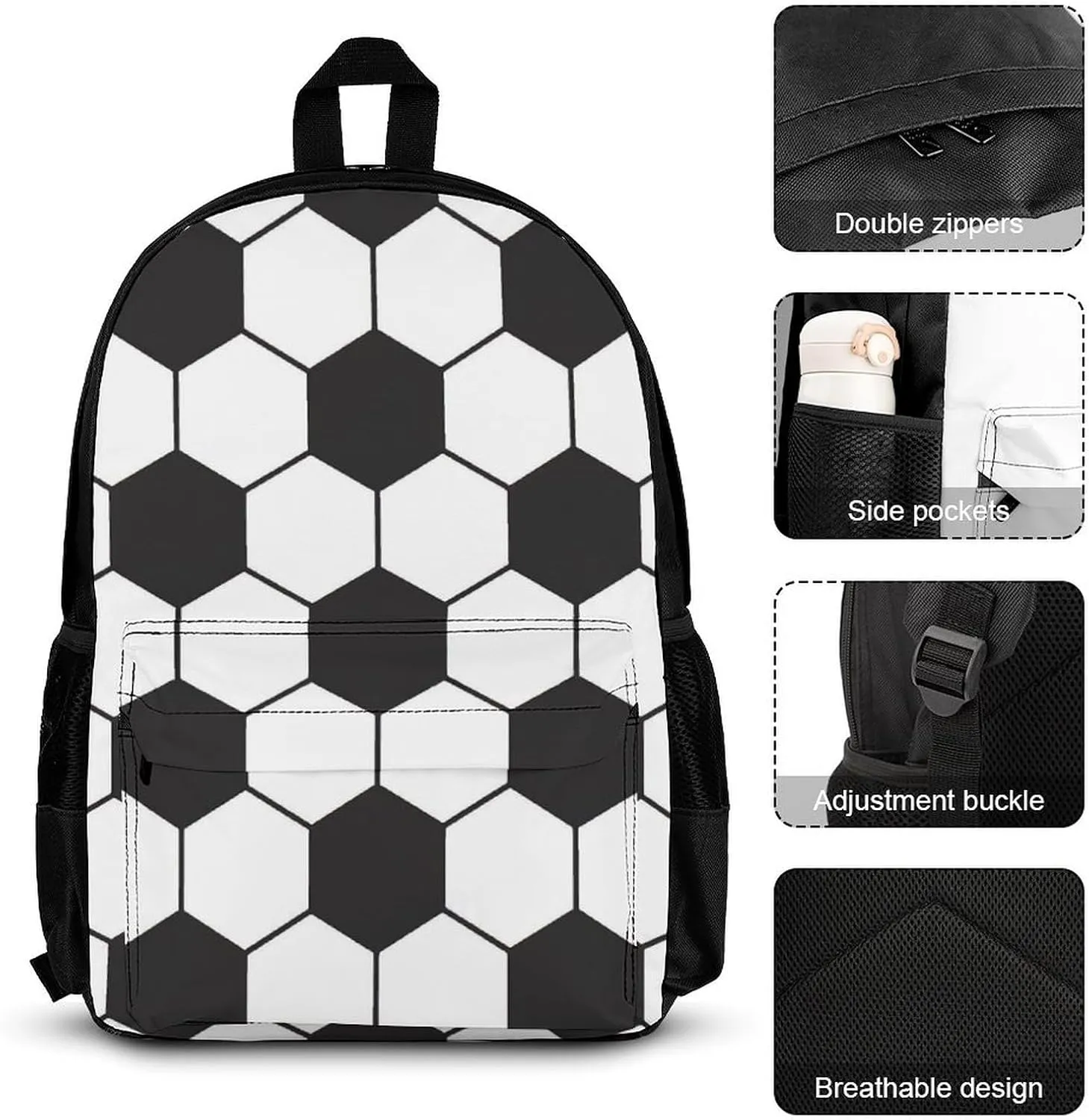 Soccer Ball White And Black Lightweight Pocket Backpack Crossbody Lunch Bag Set Unisex