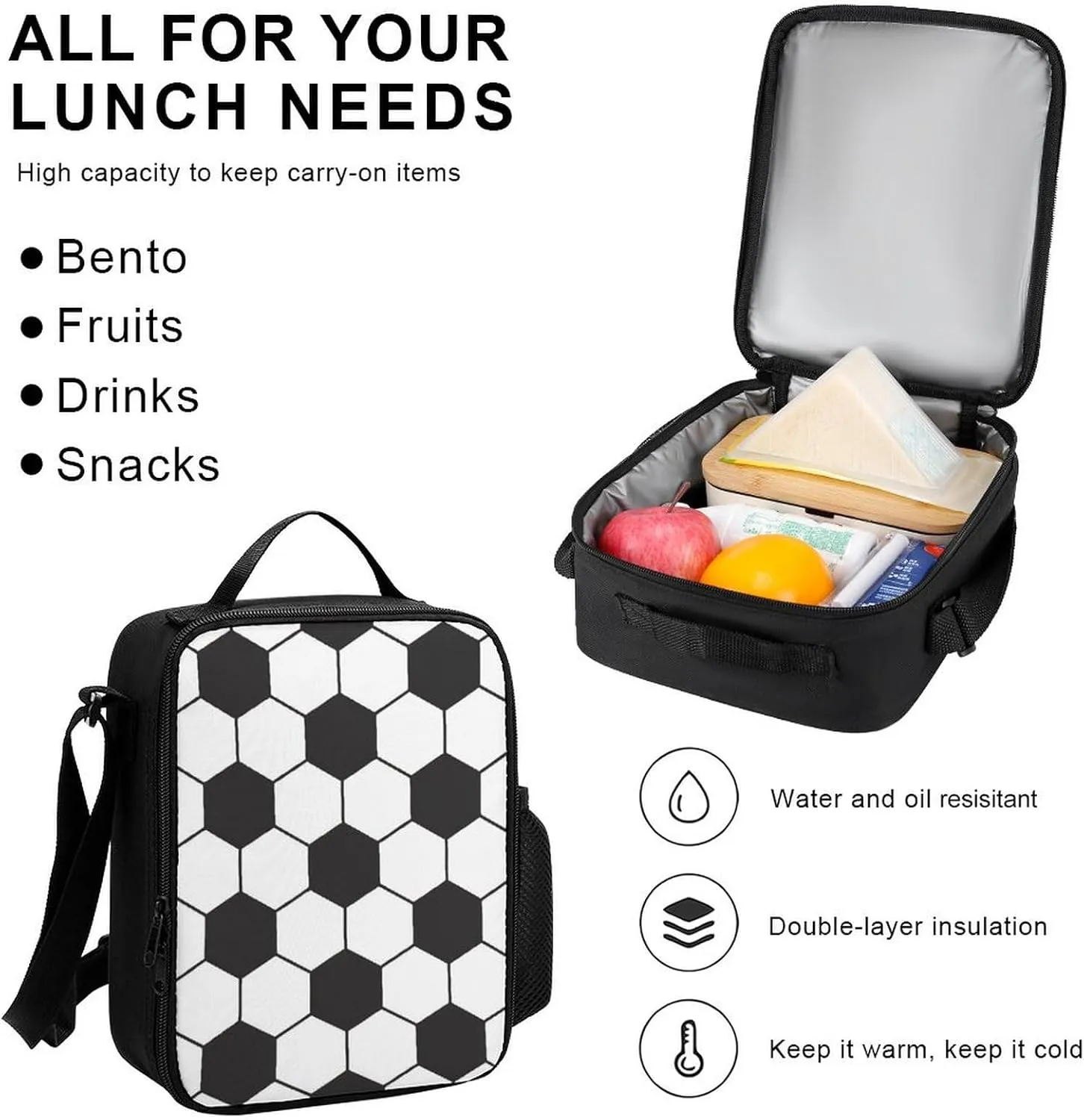 Soccer Ball White And Black Lightweight Pocket Backpack Crossbody Lunch Bag Set Unisex