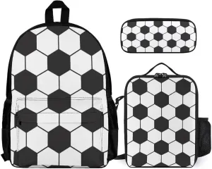 Soccer Ball White And Black Lightweight Pocket Backpack Crossbody Lunch Bag Set Unisex