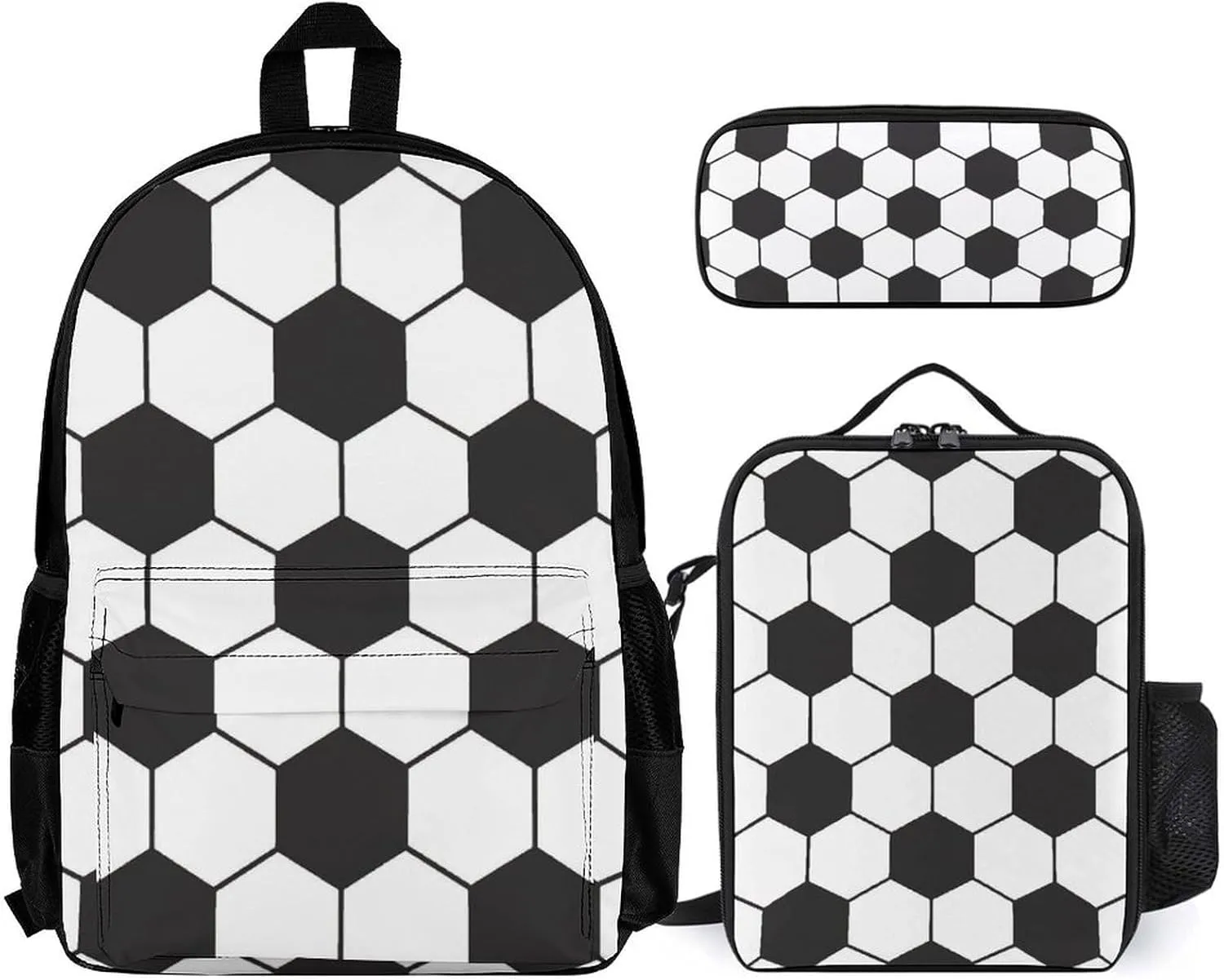 Soccer Ball White And Black Lightweight Pocket Backpack Crossbody Lunch Bag Set Unisex