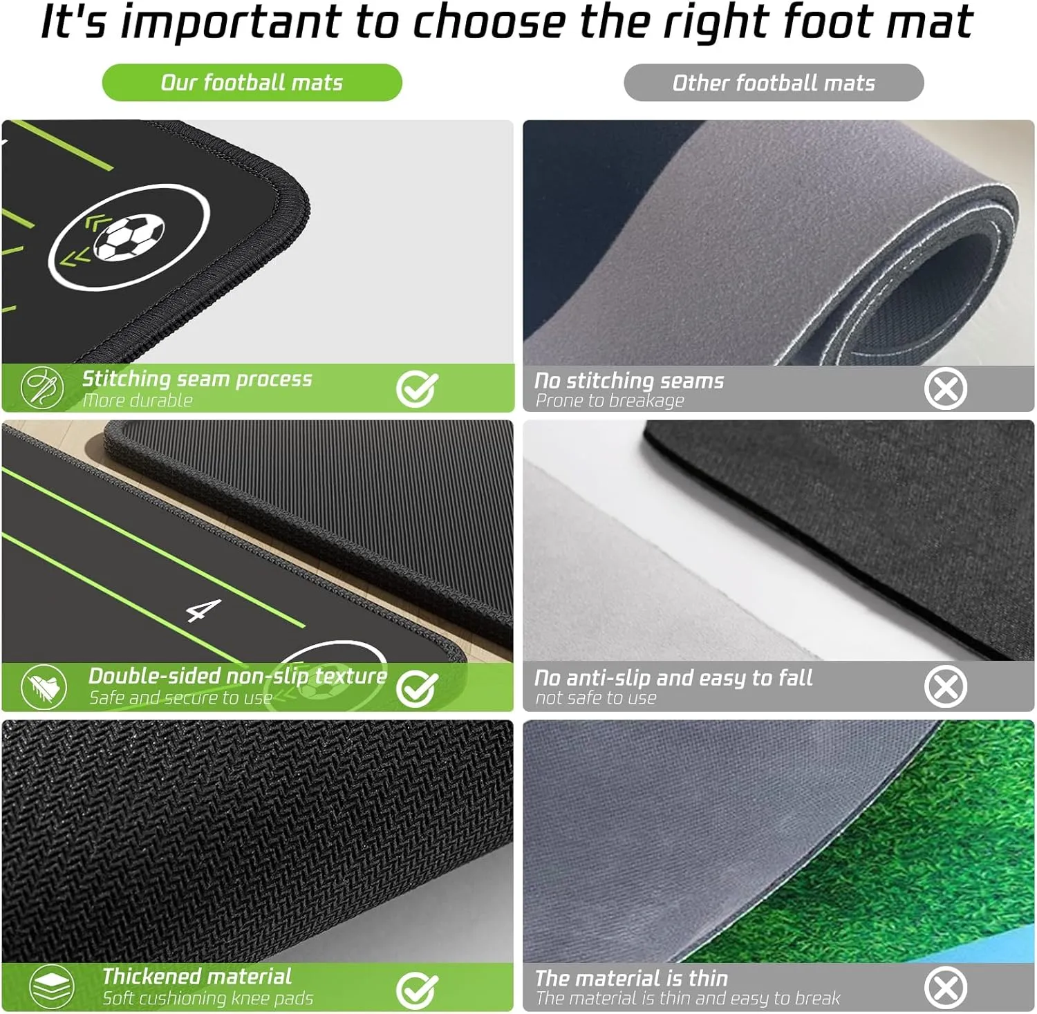 Soccer Training Mat with Silent Shock Absorption and Non-Slip Base for Footwork Training and Ball Mastery(Belt Version)