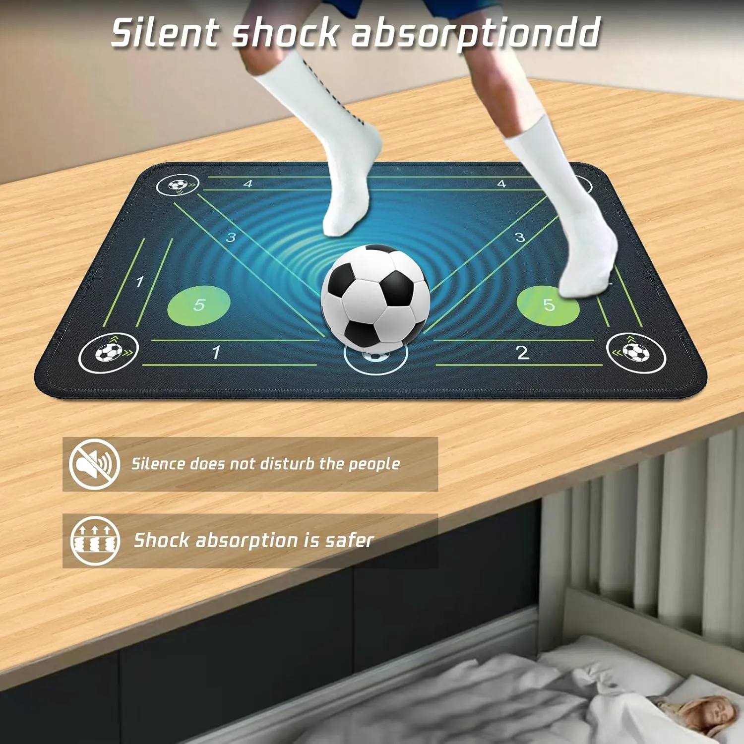 Soccer Training Mat with Silent Shock Absorption and Non-Slip Base for Footwork Training and Ball Mastery(Belt Version)