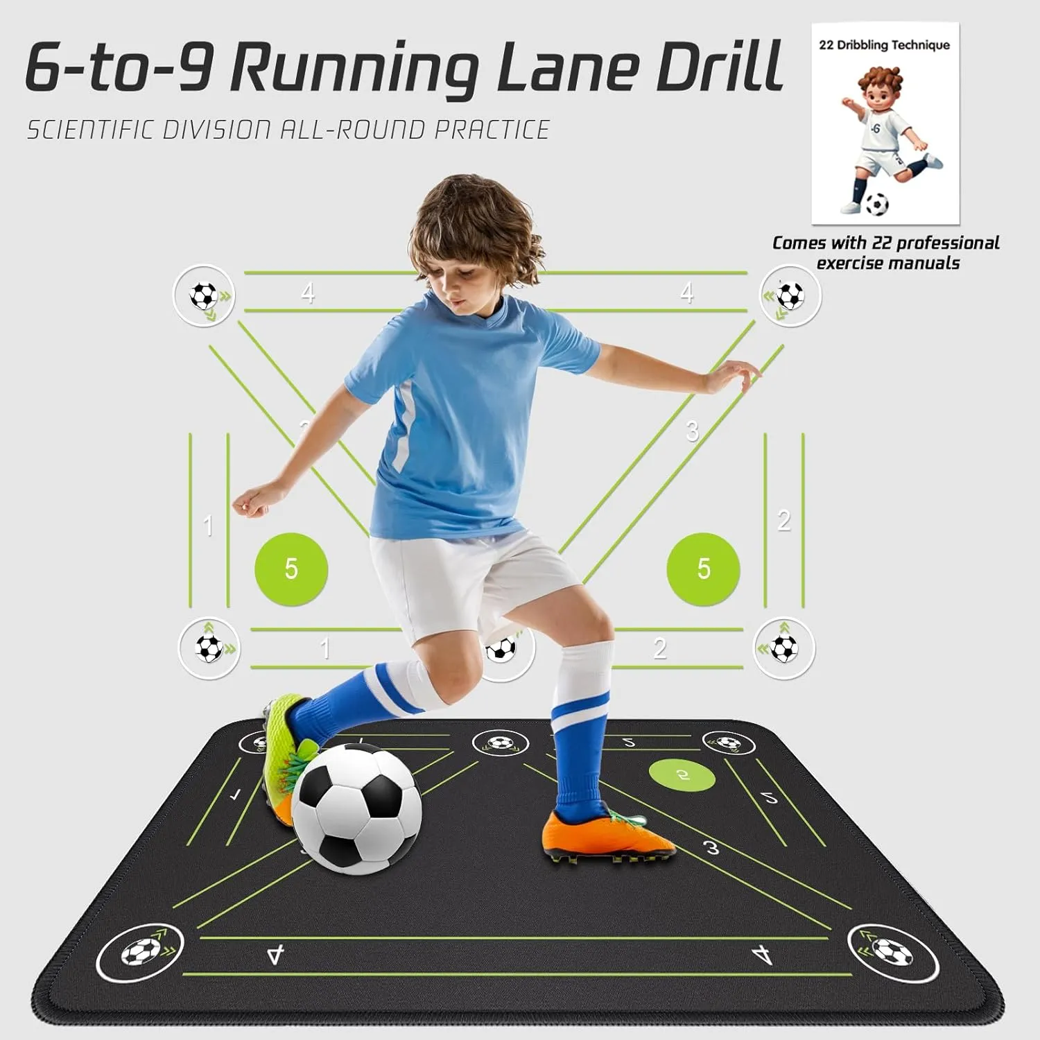 Soccer Training Mat with Silent Shock Absorption and Non-Slip Base for Footwork Training and Ball Mastery(Belt Version)