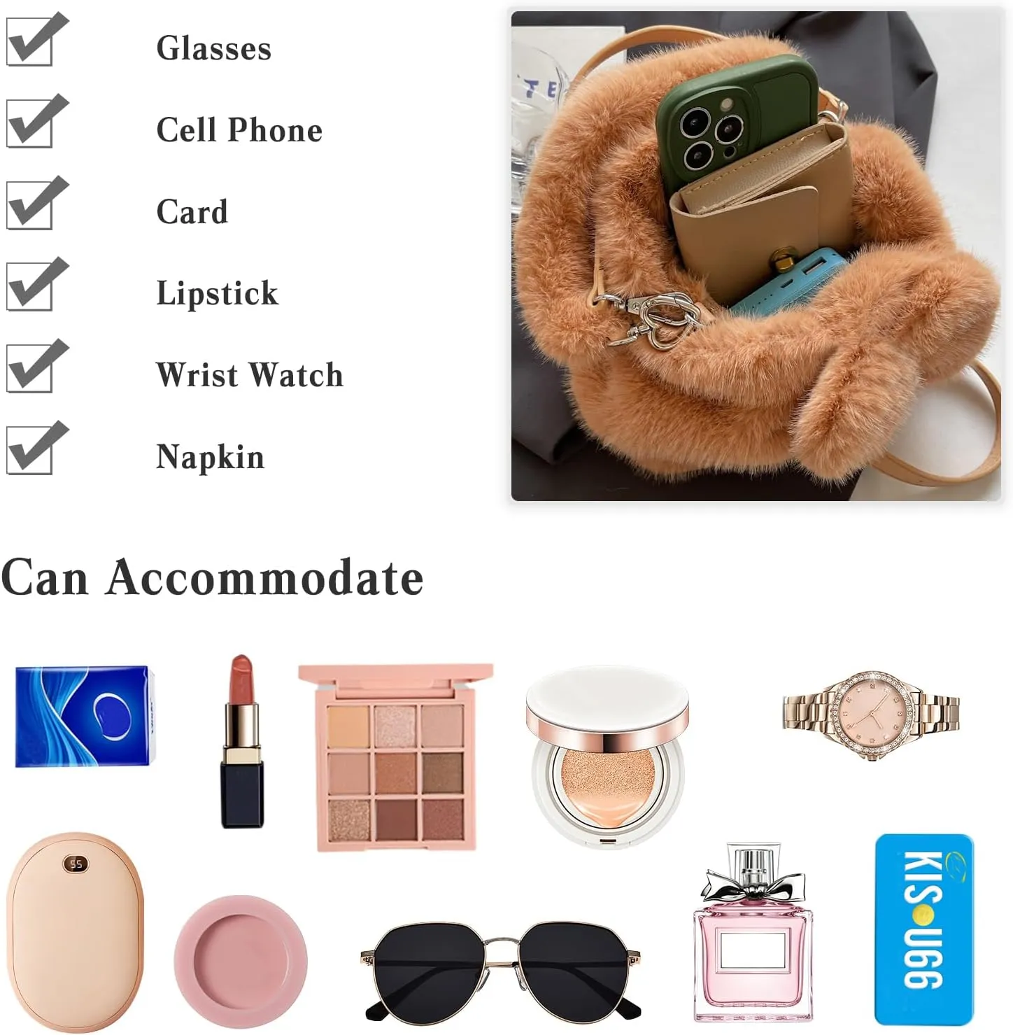 Soft Plush Shoulder Bag for Women Fluffy Handbag Cute Fuzzy Crossbody Bag Furry Top Handle Bag Elegant Satchel Bag