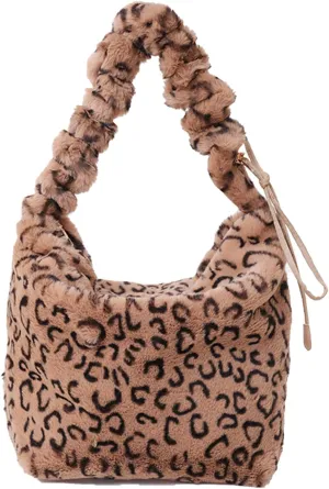 Soft Plush Shoulder Bag for Women Leopard Zebra Print Handbag Cute Fuzzy Crossbody Bag Furry Top Handle Bag