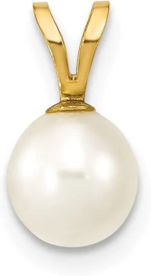 Solid 14k Yellow Gold 6-7mm Round White Freshwater Cultured Pearl Pendant Charm - 10mm x 6mm