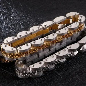 Solid Black Stainless Steel Man Bracelet 11MM Watch Strap Men's Bracelets Metal Bangles For Men Armband Hand Jewelry Accessories (Silver Gold Color-22cm)