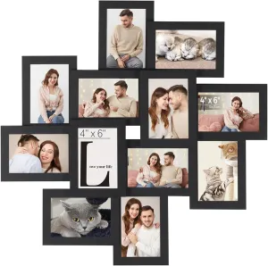 SONGMICS 4x6 Collage Picture Frames, 12-Pack Photo Collage Frame for Wall Decor, Glass Front, Assembly Required, Ink Black