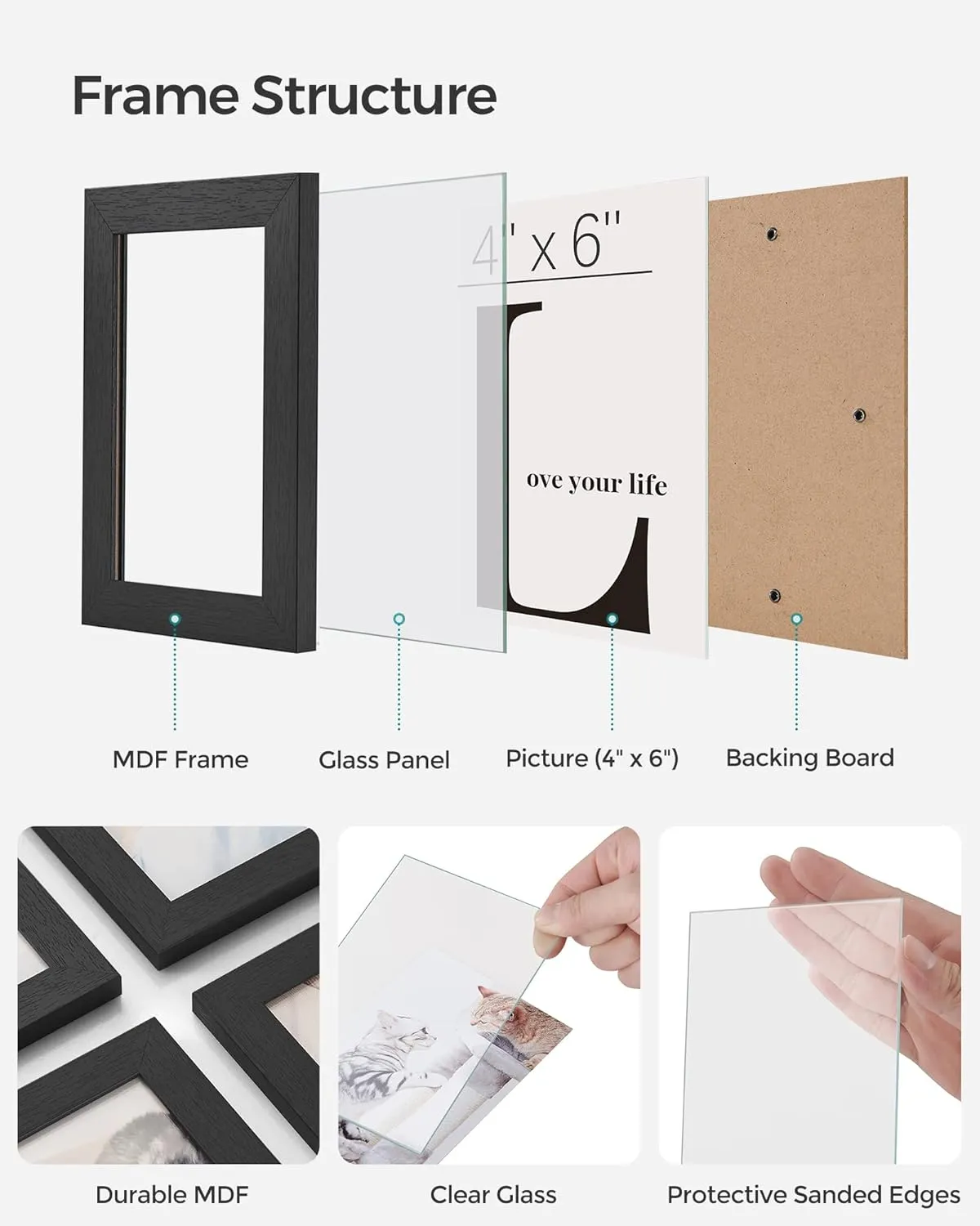 SONGMICS 4x6 Collage Picture Frames, 12-Pack Photo Collage Frame for Wall Decor, Glass Front, Assembly Required, Ink Black