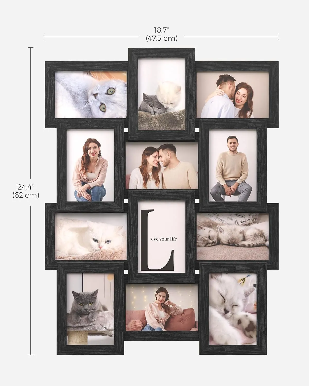 SONGMICS Collage Picture Frames, 4x6 for Wall Decor Set of 12, Multi Family Photo for Gallery Decor, Hanging Display, Assembly Required, Ink Black