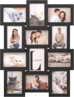 SONGMICS Collage Picture Frames, 4x6 for Wall Decor Set of 12, Multi Family Photo for Gallery Decor, Hanging Display, Assembly Required, Ink Black