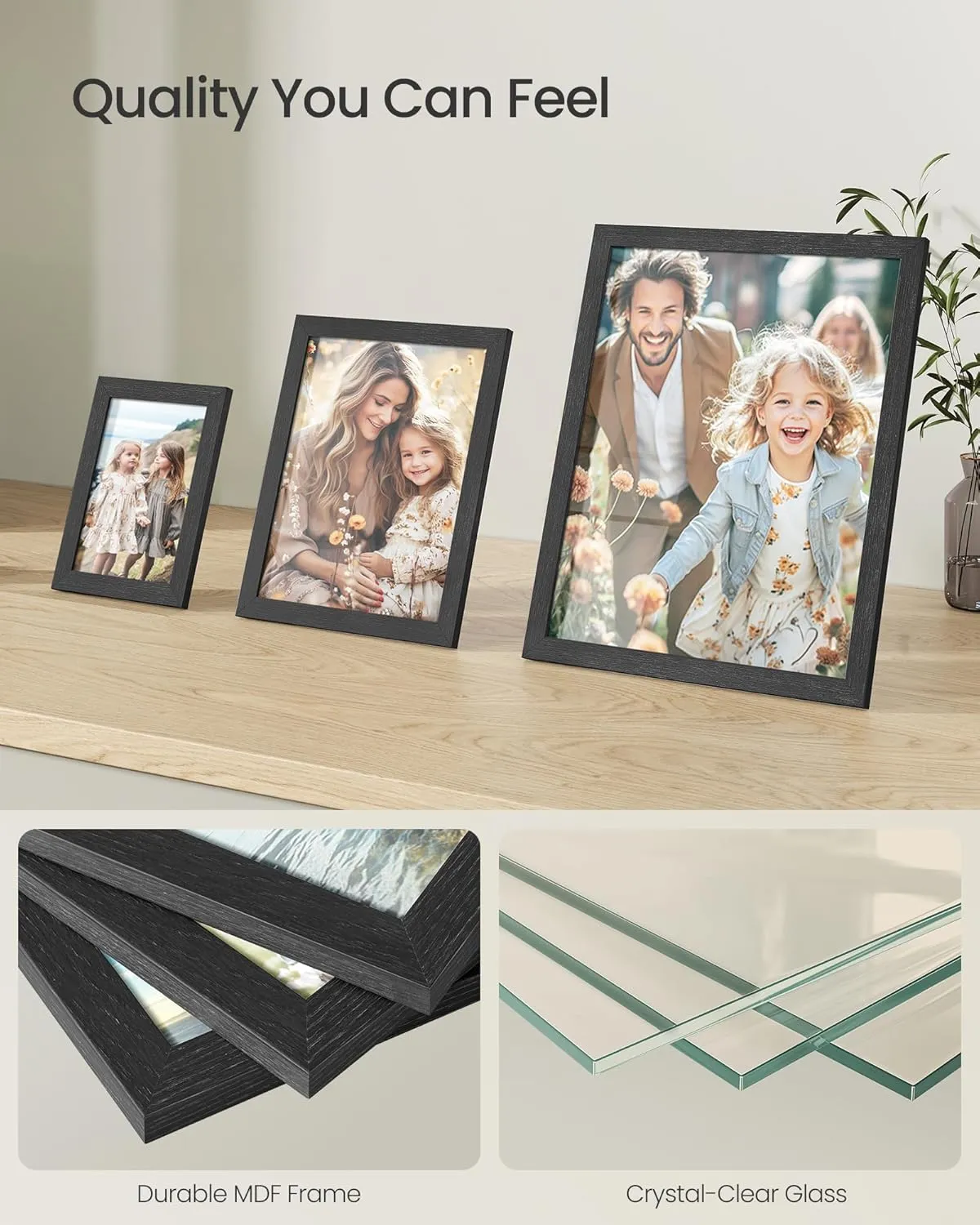 SONGMICS Picture Frames, Collage Picture Frames Set of 10, Two 11x14, Four 8x10, Four 5x7, Photo Frame for Wall Gallery Decor, Table Display, Glass, Ink Black