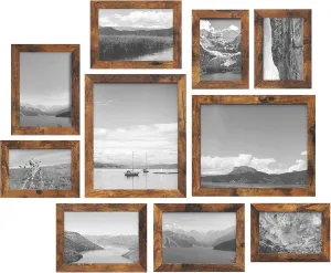 SONGMICS Picture Frames, Collage Picture Frames Set of 10, Two 8x10, Four 5x7, Four 4x6, Photo Frame for Wall Gallery Decor, Table Display, Glass, Rustic Brown