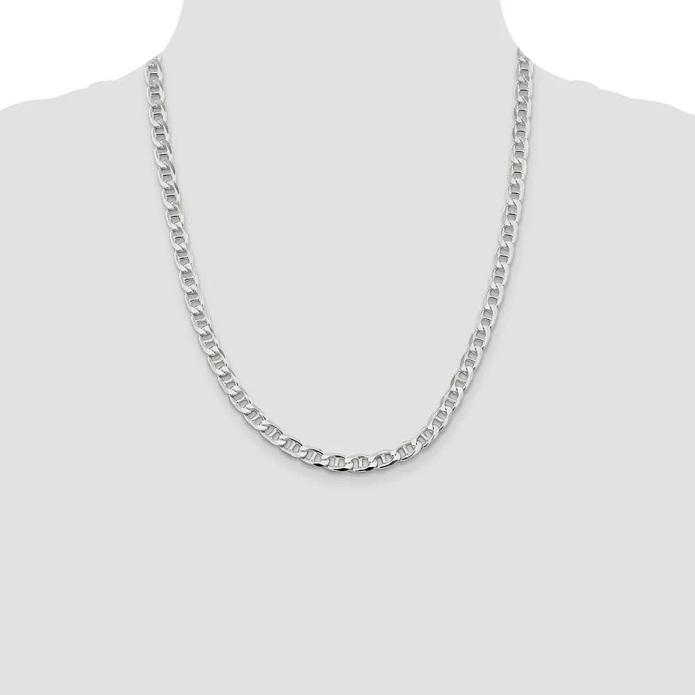 Sonia Jewels Real 925 Sterling Silver Men's 6.5mm Flat Anchor Mariner Chain Necklace - with Secure Lobster Lock Clasp