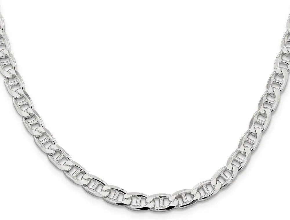 Sonia Jewels Real 925 Sterling Silver Men's 6.5mm Flat Anchor Mariner Chain Necklace - with Secure Lobster Lock Clasp