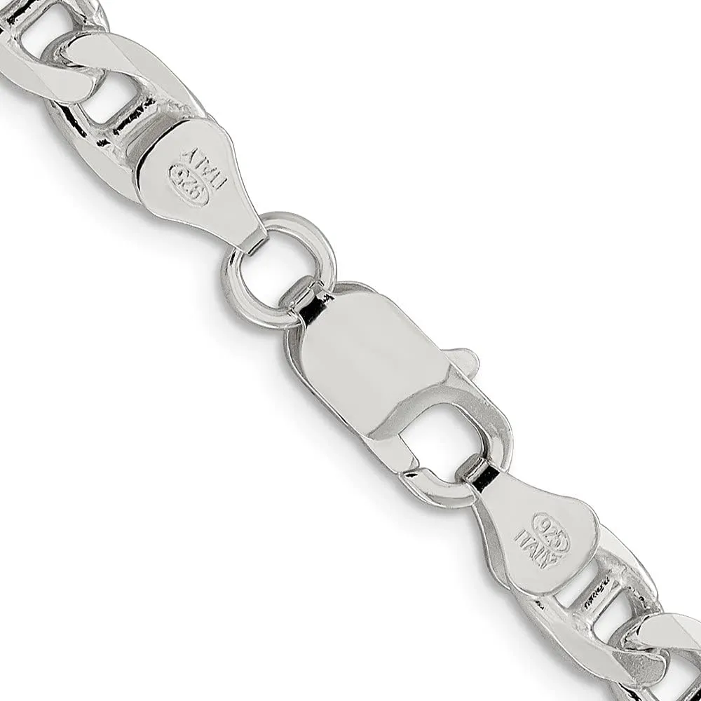 Sonia Jewels Real 925 Sterling Silver Men's 6.5mm Flat Anchor Mariner Chain Necklace - with Secure Lobster Lock Clasp