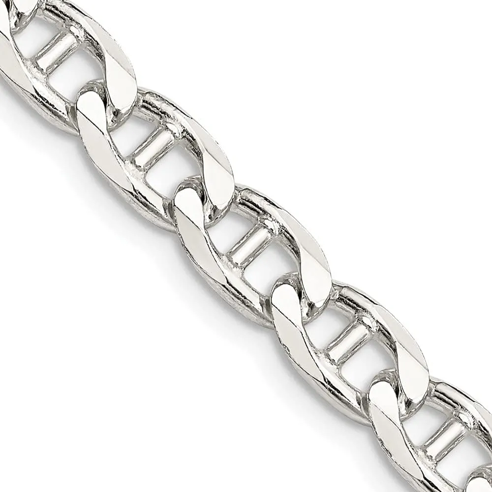 Sonia Jewels Real 925 Sterling Silver Men's 6.5mm Flat Anchor Mariner Chain Necklace - with Secure Lobster Lock Clasp